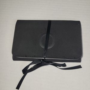 PANDORA Black Faux Suede Grey Satin Jewelry Travel Case Wallet NWOT Ribbon